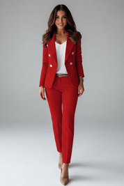 Women's Suit Set with Buttoned Jacket and Straight-Leg Trousers - Chic Pant Suits for Women, Perfect for Professional and Formal Occasions 11