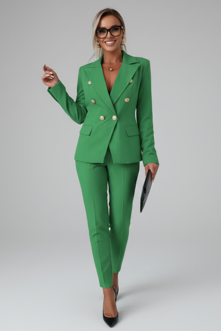 Women's Suit Set with Buttoned Jacket and Straight-Leg Trousers - Chic Pant Suits for Women, Perfect for Professional and Formal Occasions 13