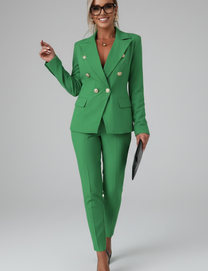 Women's Suit Set with Buttoned Jacket and Straight-Leg Trousers - Chic Pant Suits for Women, Perfect for Professional and Formal Occasions 13