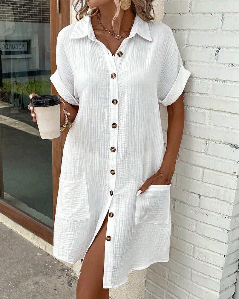 Women's Summer Blouse - Long V-Neck Button-Down with Lapel Collar, Elegant Summer Tops for Women 7
