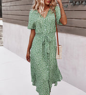 Women's Summer Floral Print Midi Dress - Elegant Casual Style for Warm Weather 1