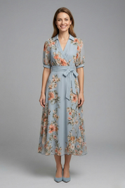 Women's Summer Maxi Dress - Elegant V-Neck Wrap Dress with Waist Tie 0