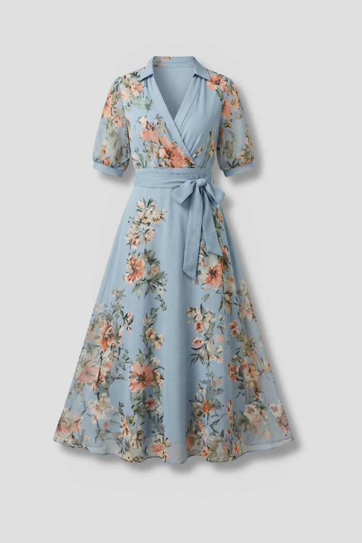 Women's Summer Maxi Dress - Elegant V-Neck Wrap Dress with Waist Tie 1