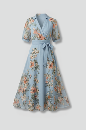Women's Summer Maxi Dress - Elegant V-Neck Wrap Dress with Waist Tie 1