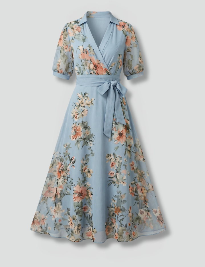 Women's Summer Maxi Dress - Elegant V-Neck Wrap Dress with Waist Tie 1