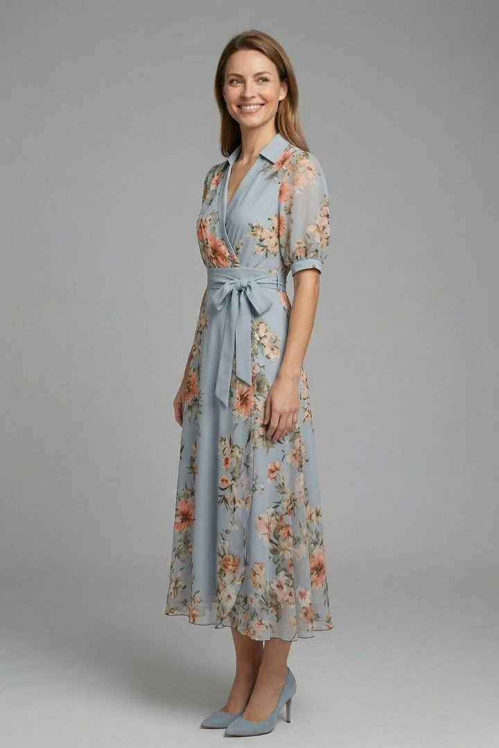 Women's Summer Maxi Dress - Elegant V-Neck Wrap Dress with Waist Tie 2