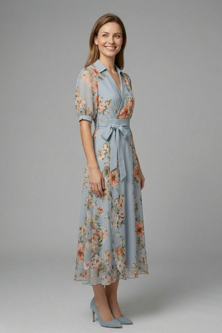 Women's Summer Maxi Dress - Elegant V-Neck Wrap Dress with Waist Tie 4