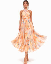 Women's Summer Maxi Dress with Elegant Halter Neck and Watercolor Print 1