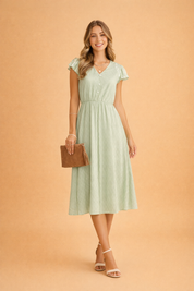Women's Summer Midi Dress with V-Neck and Ruffle Sleeves - Elegant and Comfortable Summer Dresses 1