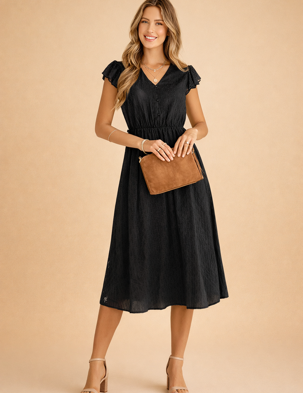 Women's Summer Midi Dress with V-Neck and Ruffle Sleeves - Elegant and Comfortable Summer Dresses 2