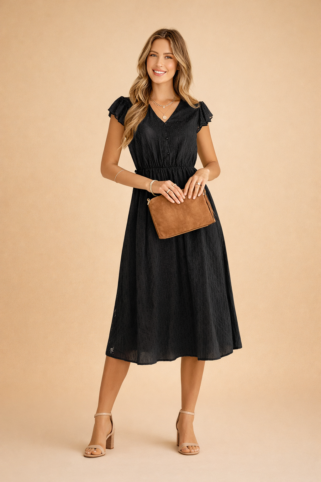 Women's Summer Midi Dress with V-Neck and Ruffle Sleeves - Elegant and Comfortable Summer Dresses 2