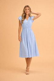 Women's Summer Midi Dress with V-Neck and Ruffle Sleeves - Elegant and Comfortable Summer Dresses 3