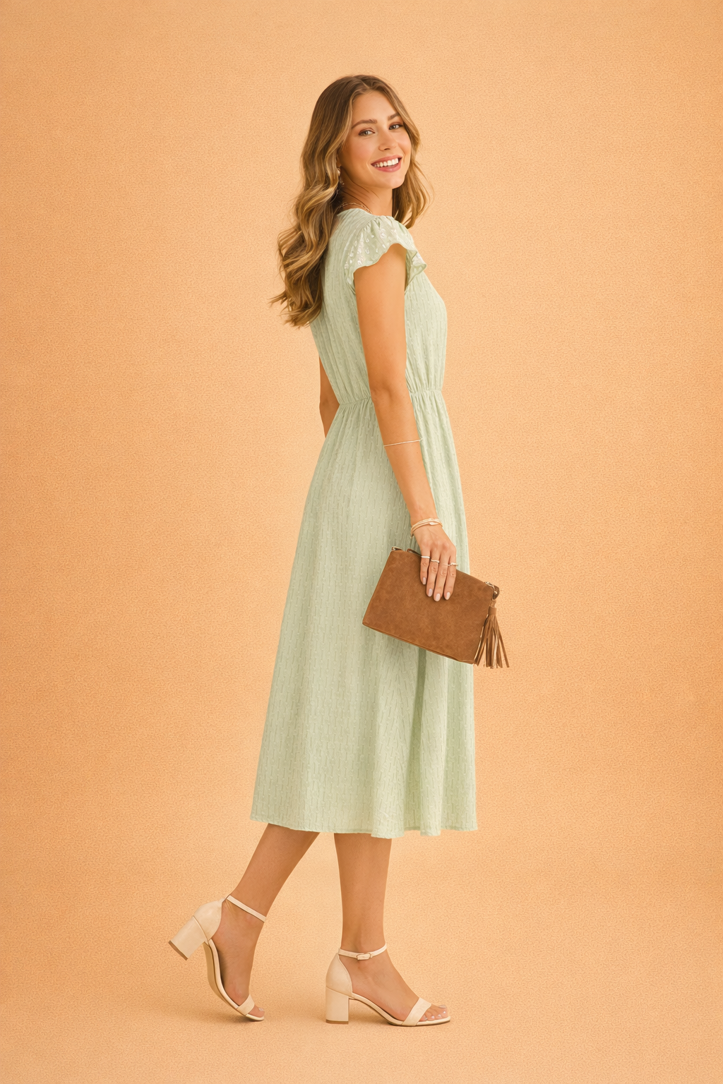 Women's Summer Midi Dress with V-Neck and Ruffle Sleeves - Elegant and Comfortable Summer Dresses 5