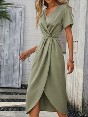 Women's Summer Wrap Midi Dress with Self-Tie Waist for Effortless Elegance 4