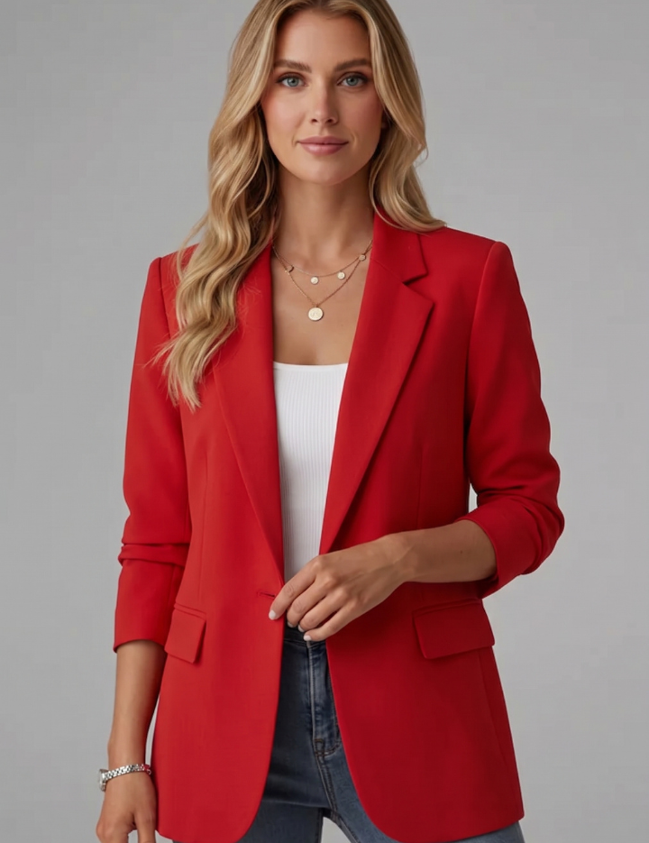 Women's Tailored Blazer with Notched Lapel and Single Button Closure 0