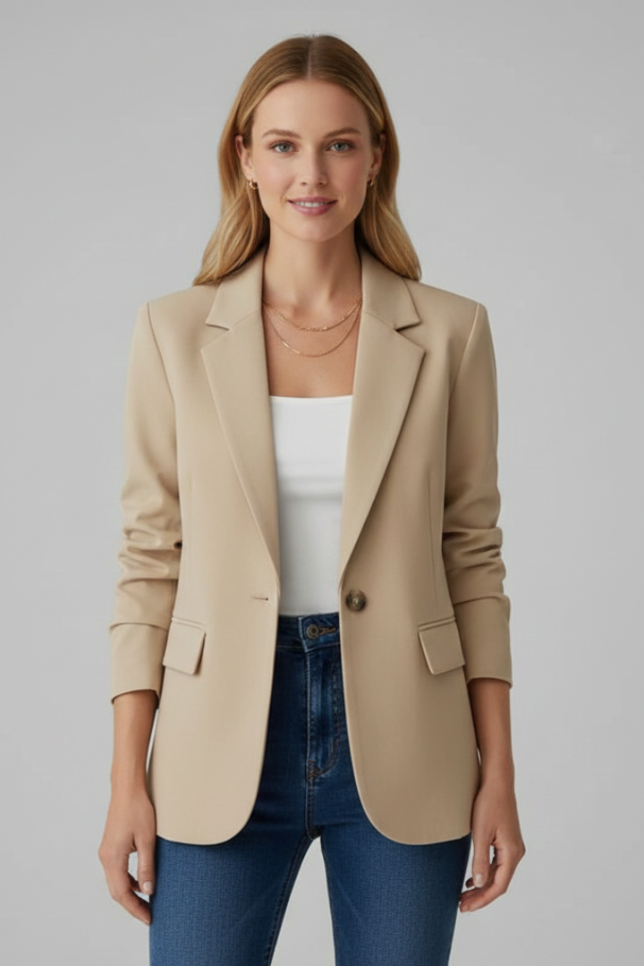 Women's Tailored Blazer with Notched Lapel and Single Button Closure 8