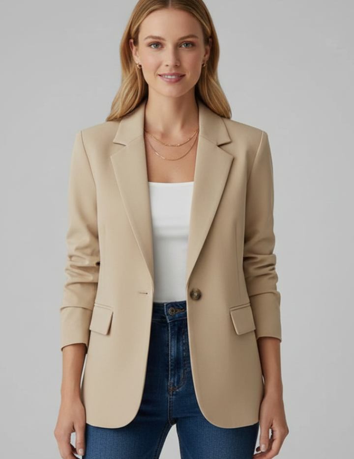 Women's Tailored Blazer with Notched Lapel and Single Button Closure 8
