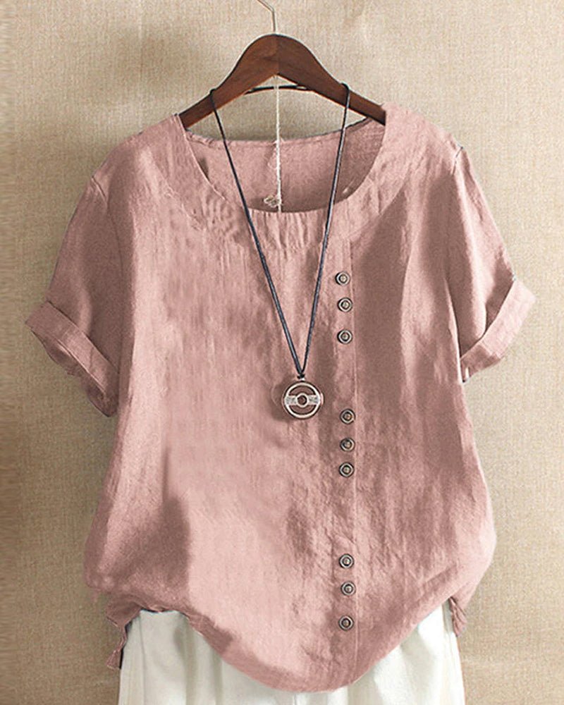 Women's Top - Relaxed Fit Button Front Blouse for Women, Casual Short Sleeve Summer Top 0