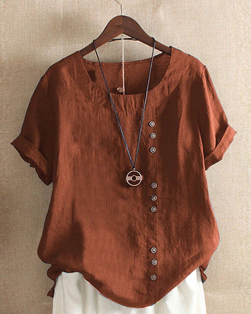 Women's Top - Relaxed Fit Button Front Blouse for Women, Casual Short Sleeve Summer Top 3
