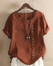 Women's Top - Relaxed Fit Button Front Blouse for Women, Casual Short Sleeve Summer Top 3