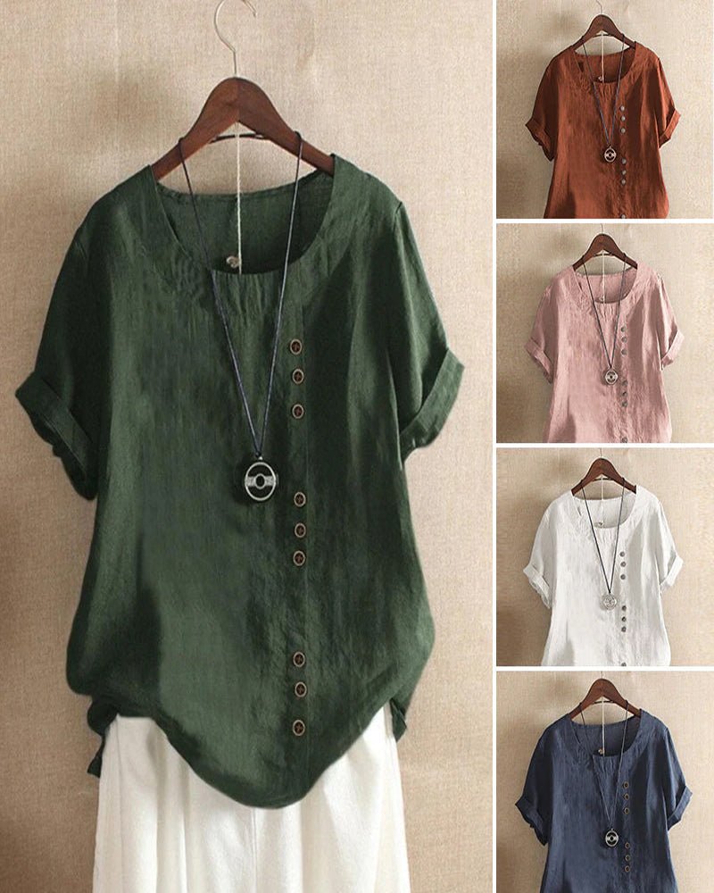 Women's Top - Relaxed Fit Button Front Blouse for Women, Casual Short Sleeve Summer Top 6