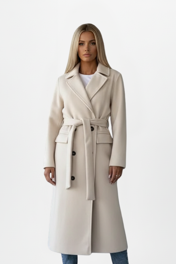 Women's Trench Coat - Elegant Long Double-Breasted Design with Belt, Stylish Winter Coat for Casual and Formal Occasions 0
