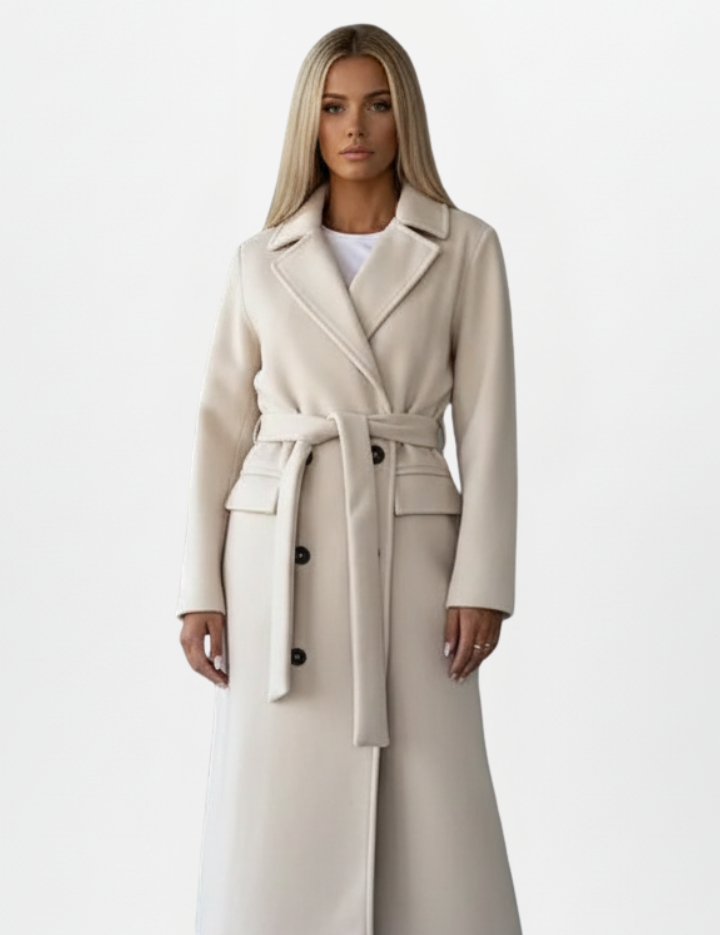 Women's Trench Coat - Elegant Long Double-Breasted Design with Belt, Stylish Winter Coat for Casual and Formal Occasions 0