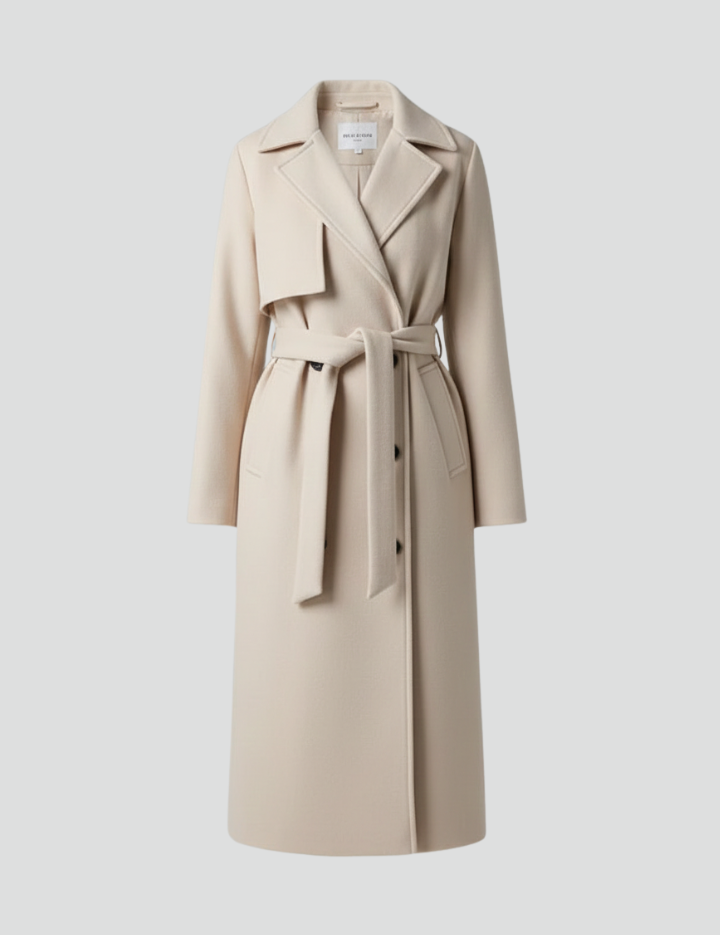 Women's Trench Coat - Elegant Long Double-Breasted Design with Belt, Stylish Winter Coat for Casual and Formal Occasions 1