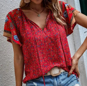 Womens Blouse - Floral Print Short Sleeve Summer Tops for Women, Lightweight and Versatile Styling 1