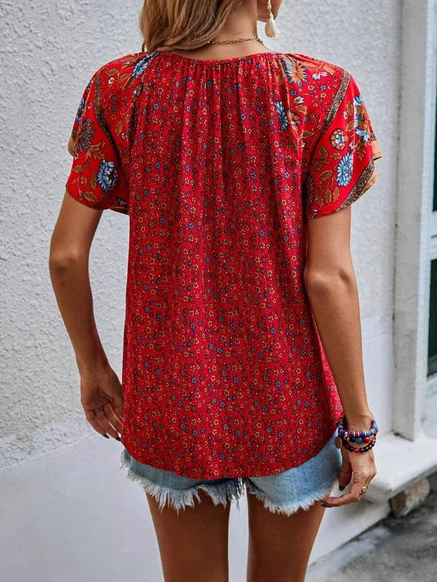 Womens Blouse - Floral Print Short Sleeve Summer Tops for Women, Lightweight and Versatile Styling 2