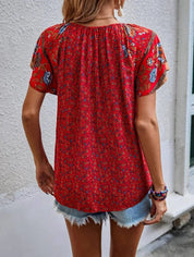 Womens Blouse - Floral Print Short Sleeve Summer Tops for Women, Lightweight and Versatile Styling 2
