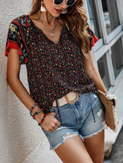 Womens Blouse - Floral Print Short Sleeve Summer Tops for Women, Lightweight and Versatile Styling 5
