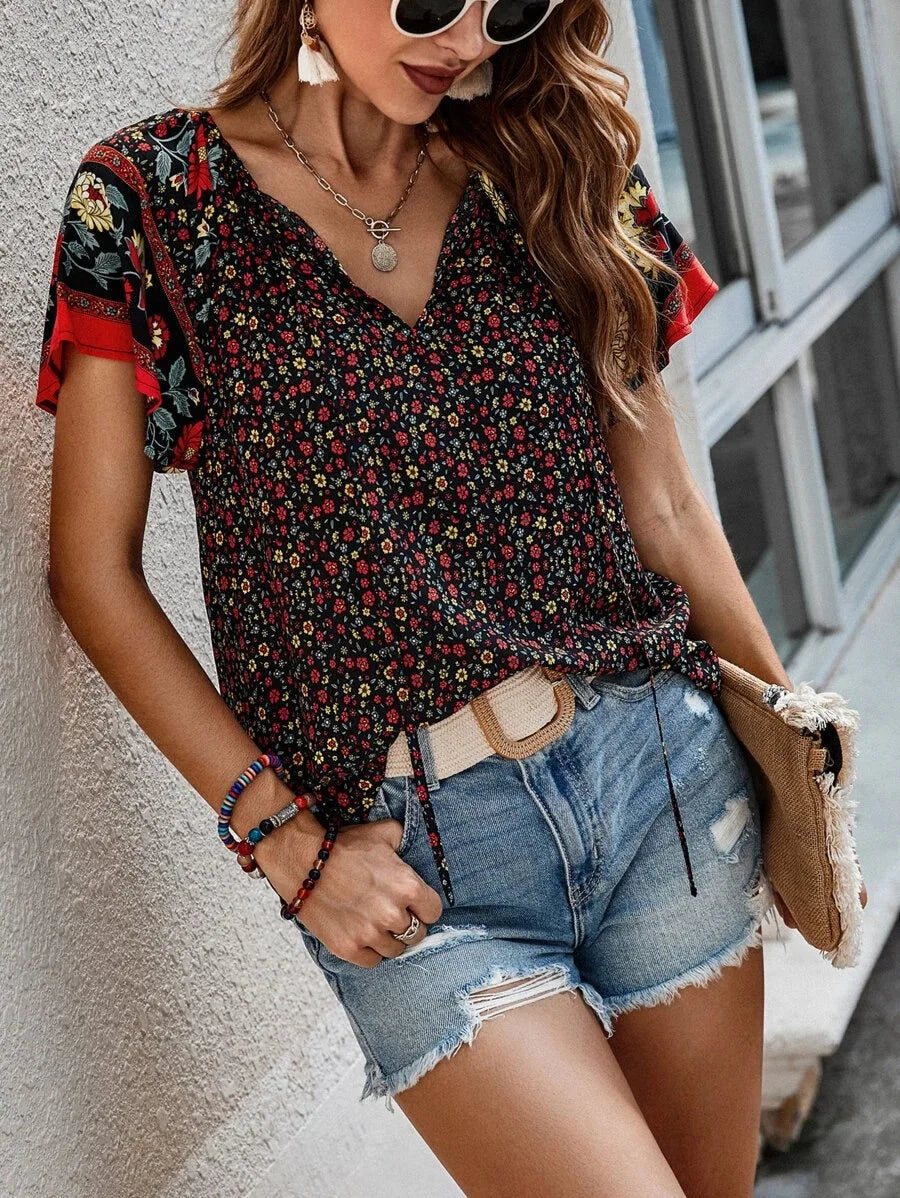 Womens Blouse - Floral Print Short Sleeve Summer Tops for Women, Lightweight and Versatile Styling 7