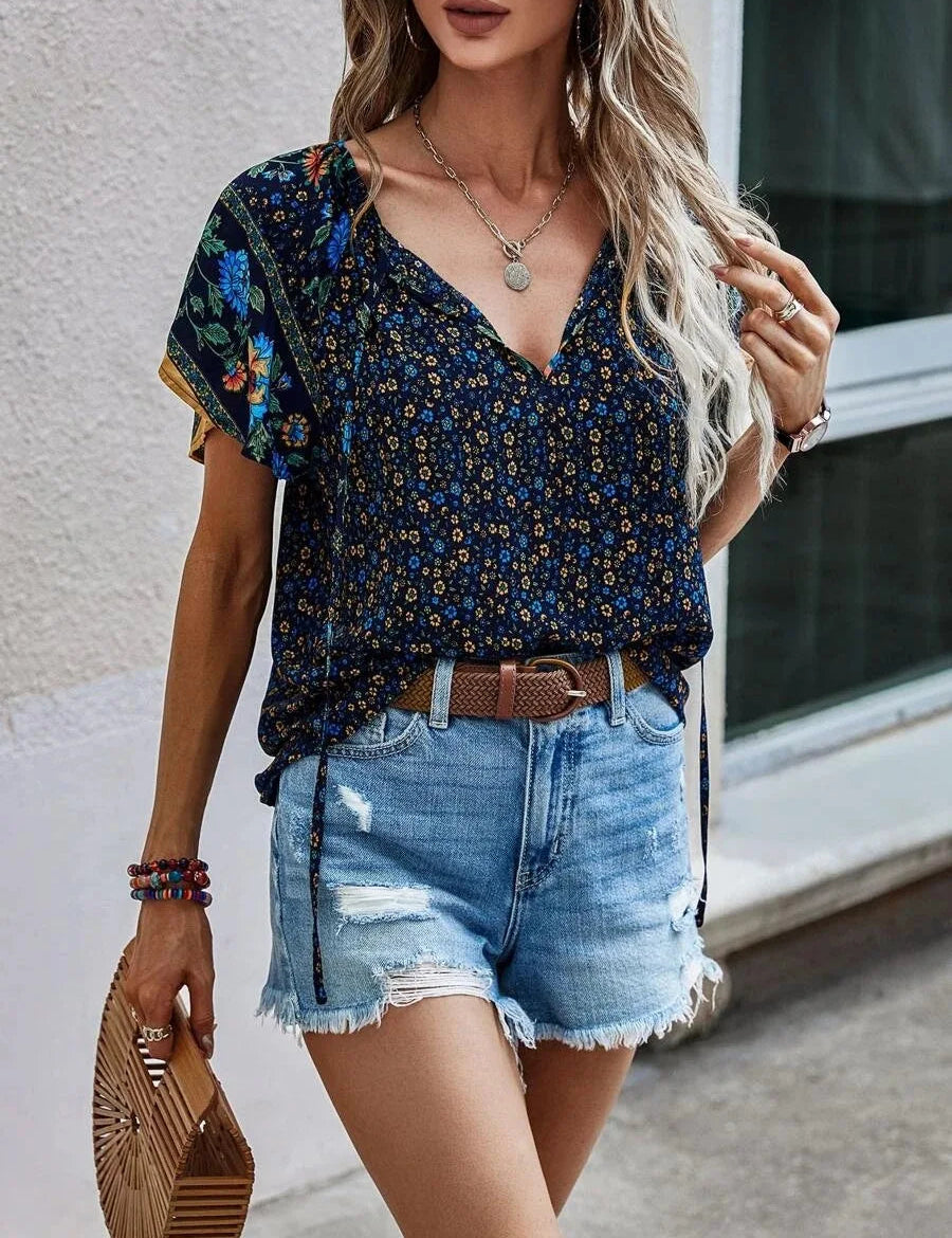 Womens Blouse - Floral Print Short Sleeve Summer Tops for Women, Lightweight and Versatile Styling 8