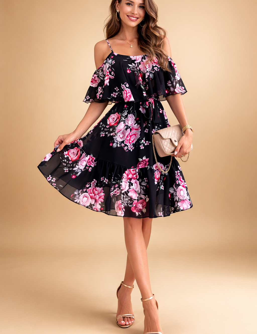 Womens Dress - Elegant Off-the-Shoulder Floral Summer Dress for Stylish Casual Outings 0