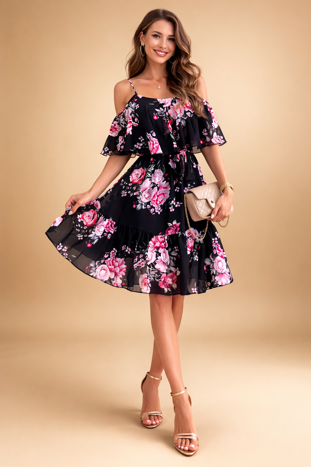 Womens Dress - Elegant Off-the-Shoulder Floral Summer Dress for Stylish Casual Outings 0