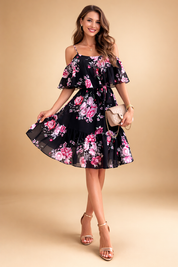 Womens Dress - Elegant Off-the-Shoulder Floral Summer Dress for Stylish Casual Outings 0