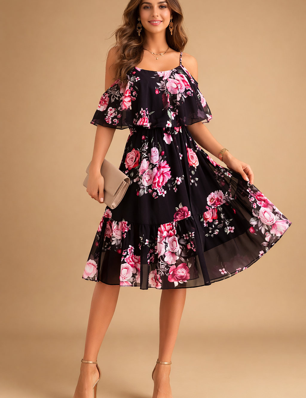 Womens Dress - Elegant Off-the-Shoulder Floral Summer Dress for Stylish Casual Outings 3
