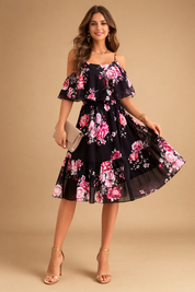 Womens Dress - Elegant Off-the-Shoulder Floral Summer Dress for Stylish Casual Outings 3