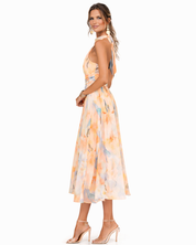 Womens Dress - Elegant Summer Halterneck Maxi Dress with Watercolor Print for Wedding Guests and Formal Events 2