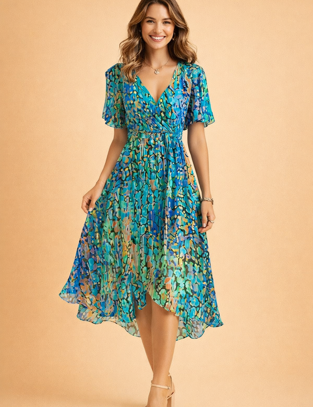 Womens Summer Midi Dress - Elegant Blue Dress for Casual and Formal Occasions 0