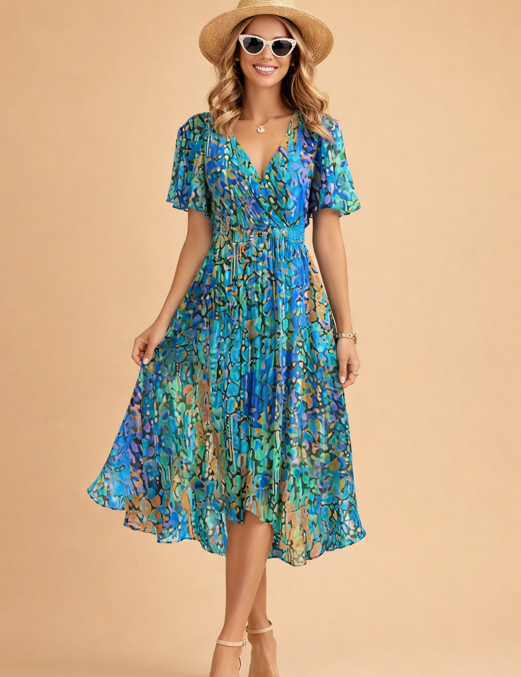 Womens Summer Midi Dress - Elegant Blue Dress for Casual and Formal Occasions 1