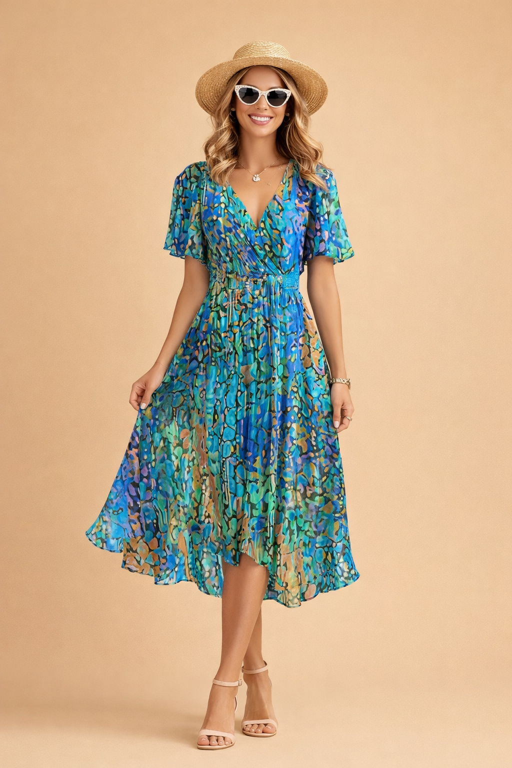 Womens Summer Midi Dress - Elegant Blue Dress for Casual and Formal Occasions 1